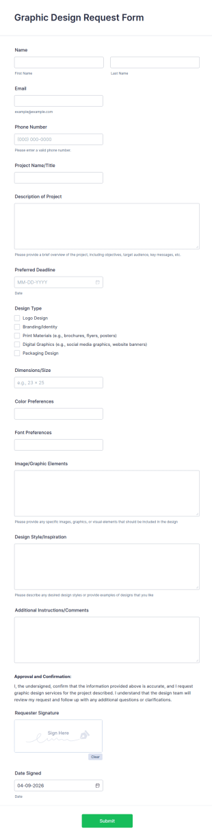 Graphic Design Request Form Template