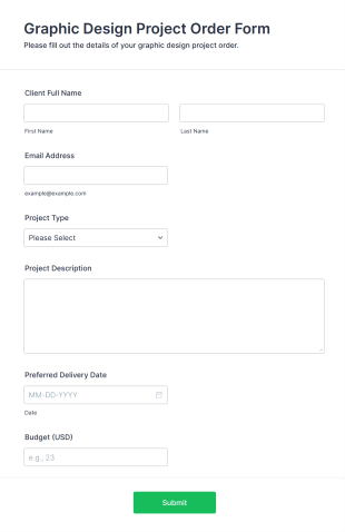 Graphic Design Project Order Form Form Template