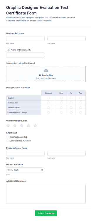 Graphic Designer Evaluation Test Certificate Form Template