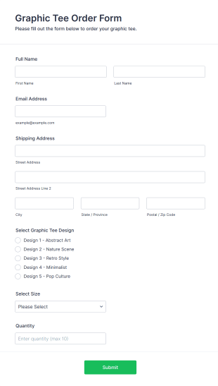 Graphic Tee Order Form Template