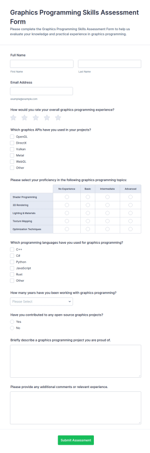 Graphics Programming Skills Assessment Form Template