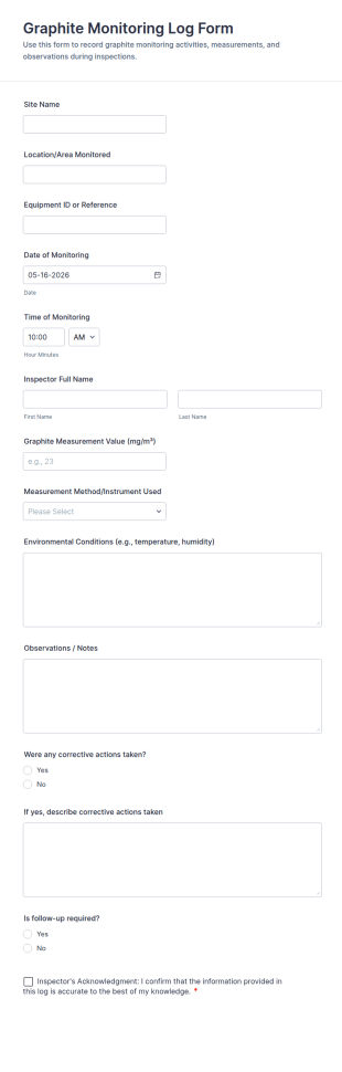 Graphite Monitoring Log Form Template
