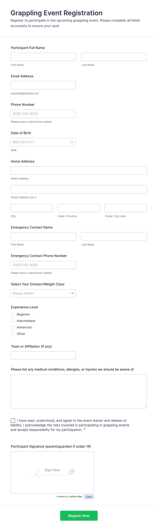 Grappling Event Registration Form Template
