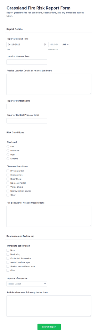 Grassland Fire Risk Report Form Template