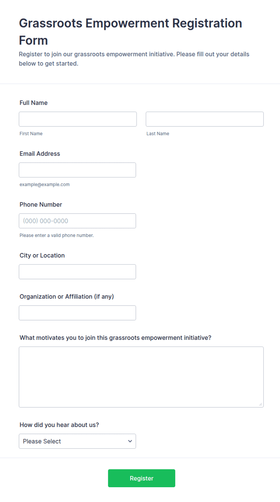 Grassroots Empowerment Registration Form Template | Jotform