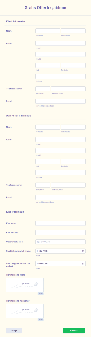 Gratis Offerteformulier