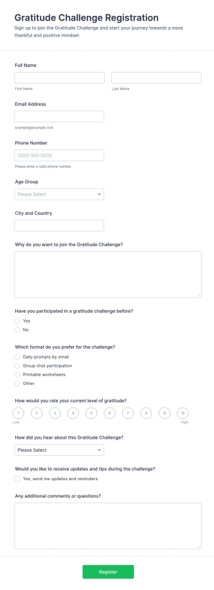Gratitude Challenge Registration Form Template