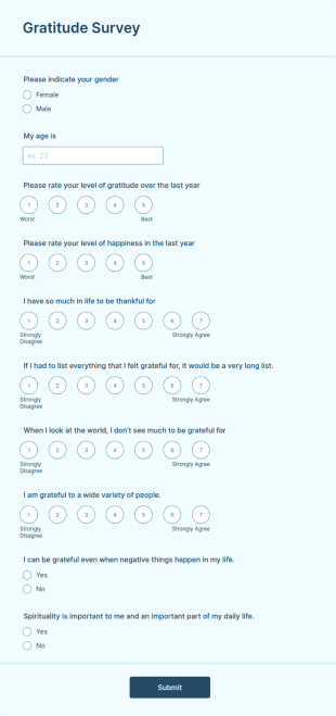 Gratitude Survey Form Template