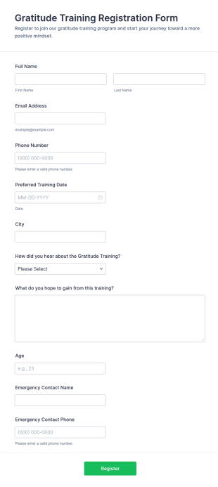 Gratitude Training Registration Form Template