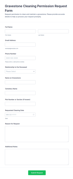 Gravestone Cleaning Permission Request Form Template
