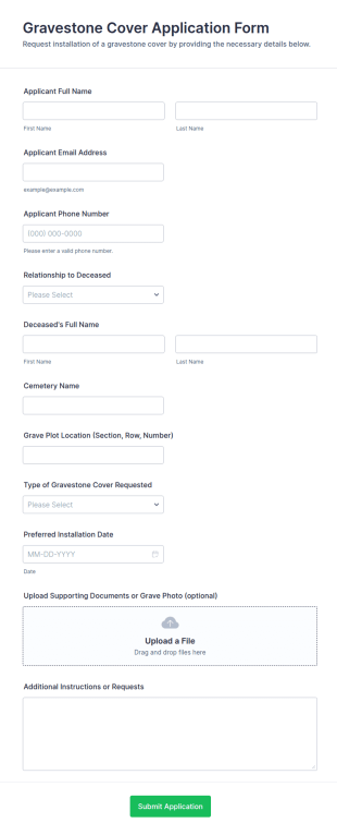 Gravestone Cover Application Form Template