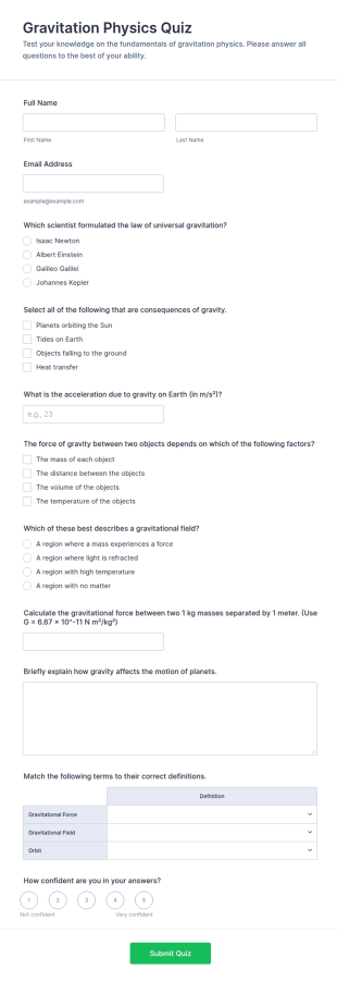 Gravitation Physics Quiz Form Template