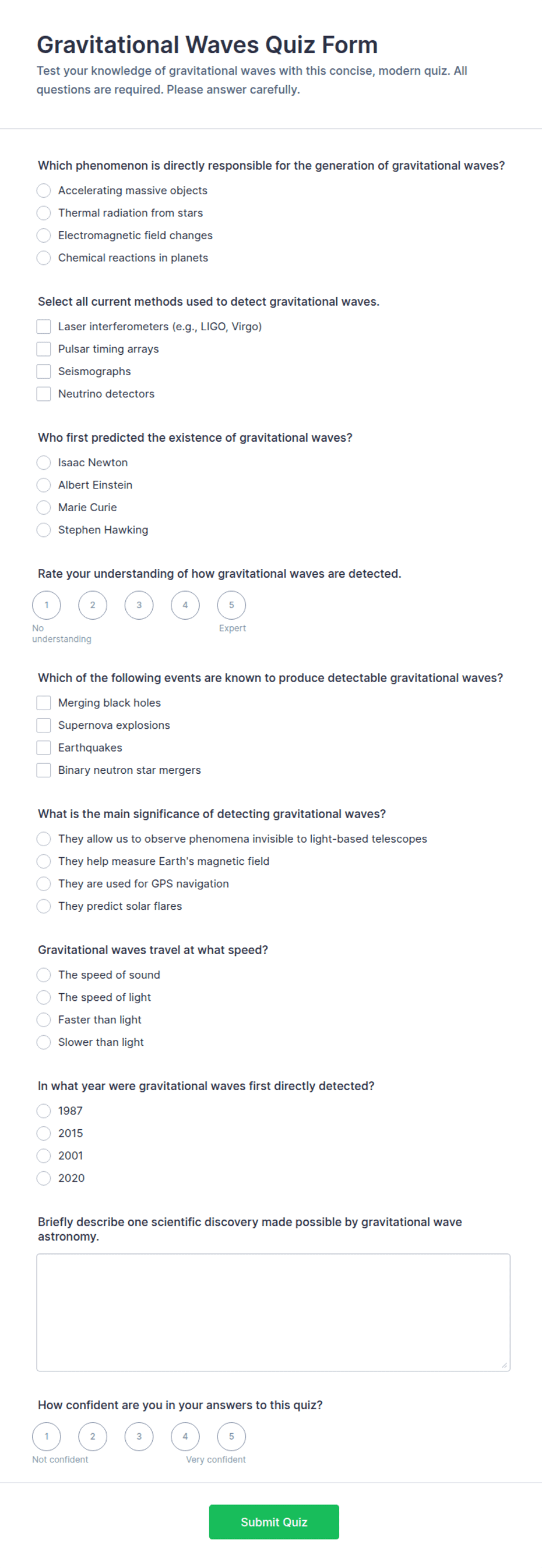 Gravitational Waves Quiz Form Template | Jotform