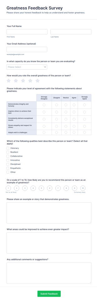 Greatness Feedback Survey Form Template