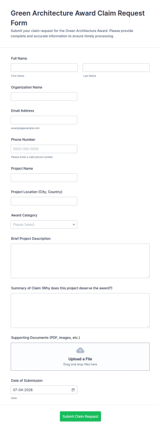 Green Architecture Award Claim Request Form Template