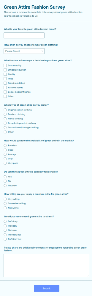 Green Attire Fashion Survey Form Template
