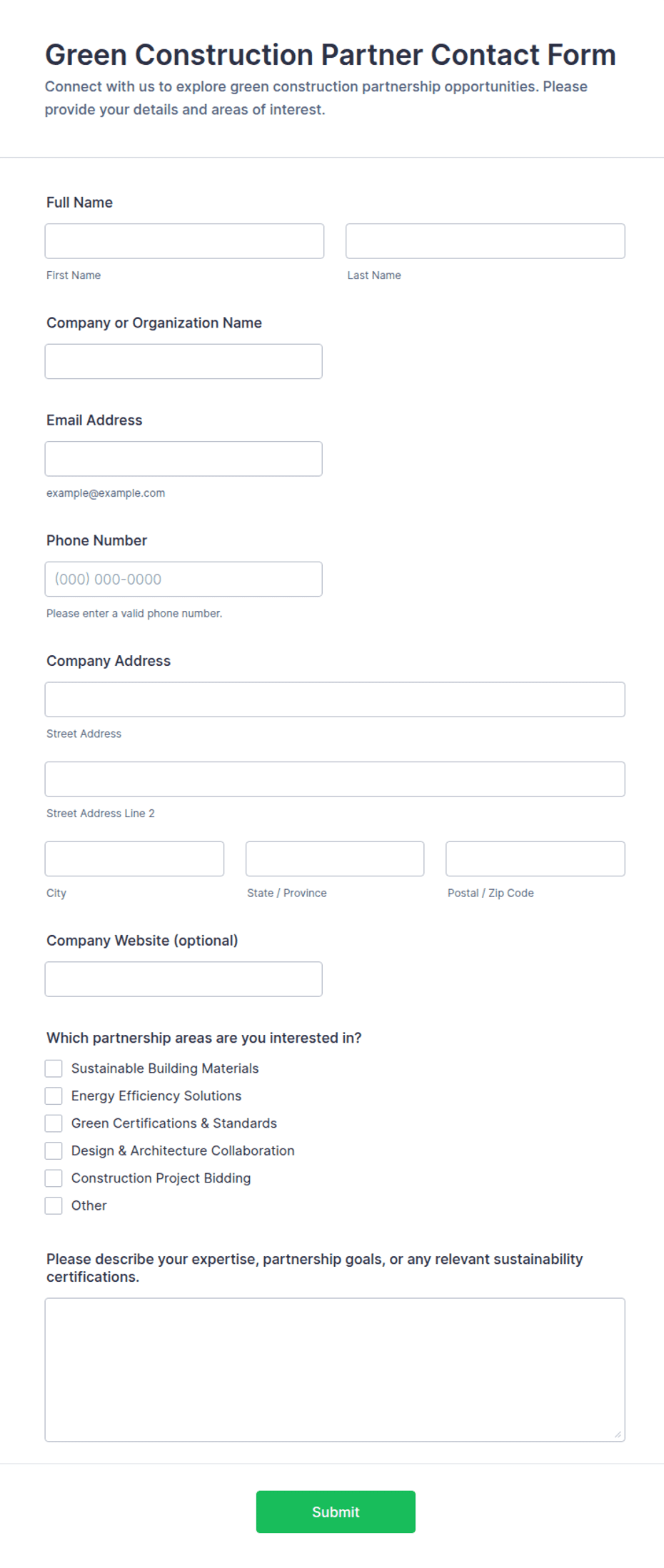Green Construction Partner Contact Form Template | Jotform