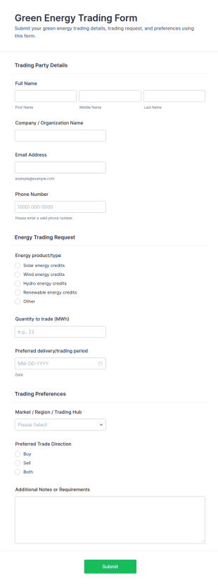 Green Energy Trading Form Template