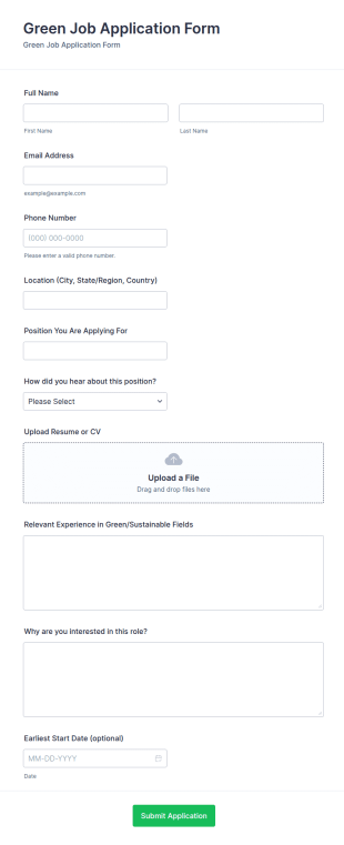 Green Job Application Form Template