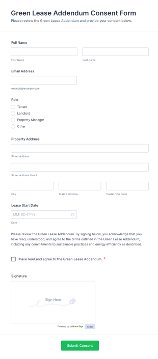 Green Lease Addendum Consent Form Template
