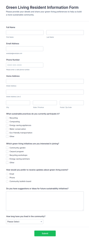 Green Living Resident Information Form Template
