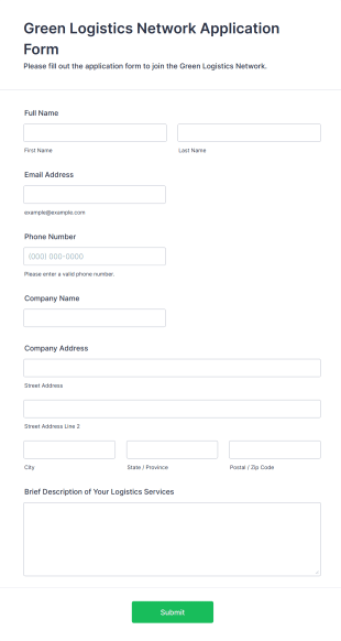Green Logistics Network Application Form Template