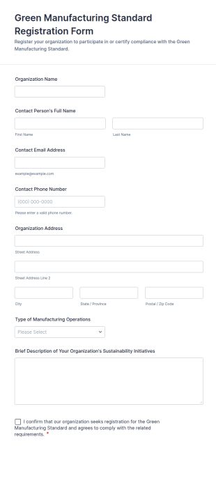 Green Manufacturing Standard Registration Form Template