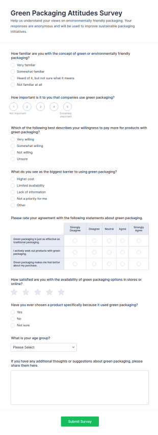 Green Packaging Attitudes Survey Form Template