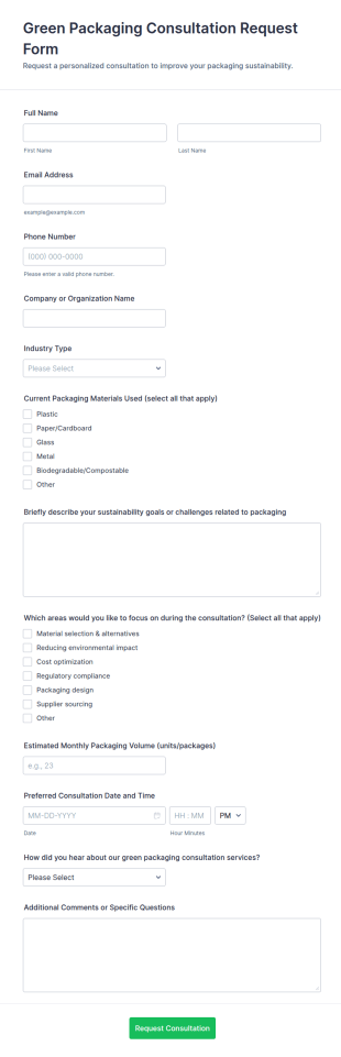 Green Packaging Consultation Request Form Template