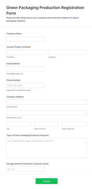 Green Packaging Production Registration Form Template