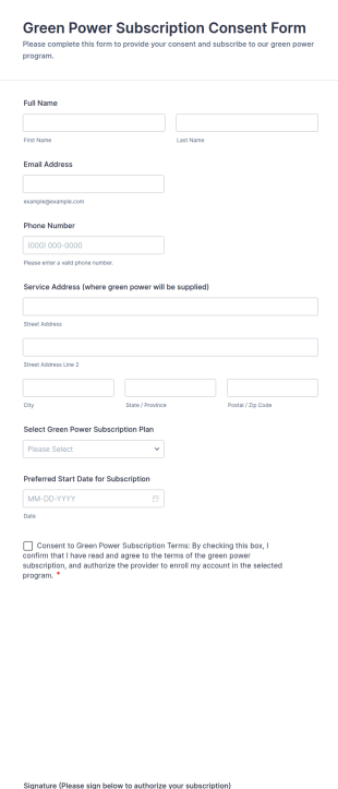Green Power Subscription Consent Form Template