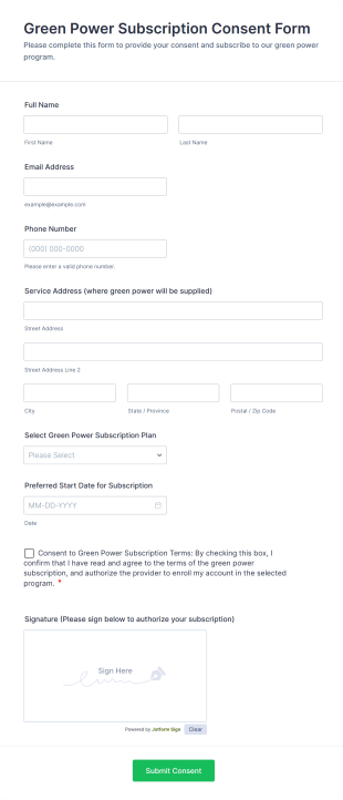 Green Power Subscription Consent Form Template