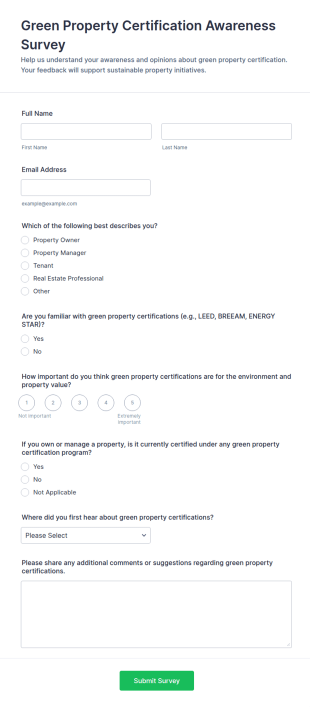 Green Property Certification Awareness Survey Form Template