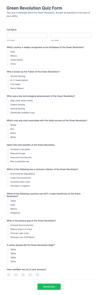 Green Revolution Quiz Form Template