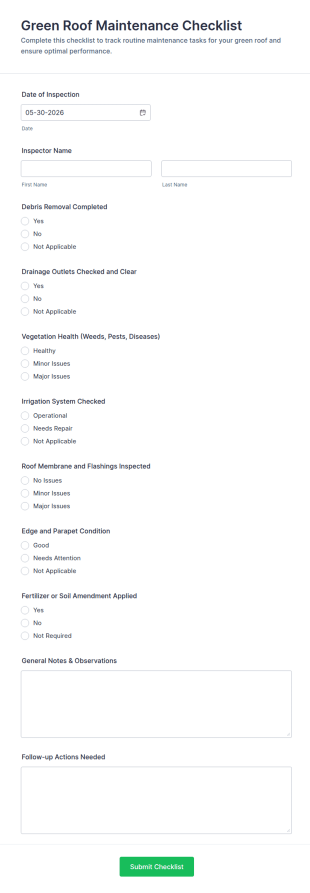 Green Roof Maintenance Checklist Form Template