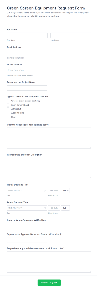 Green Screen Equipment Request Form Template