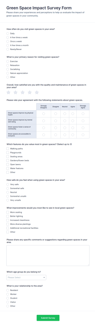 Green Space Impact Survey Form Template