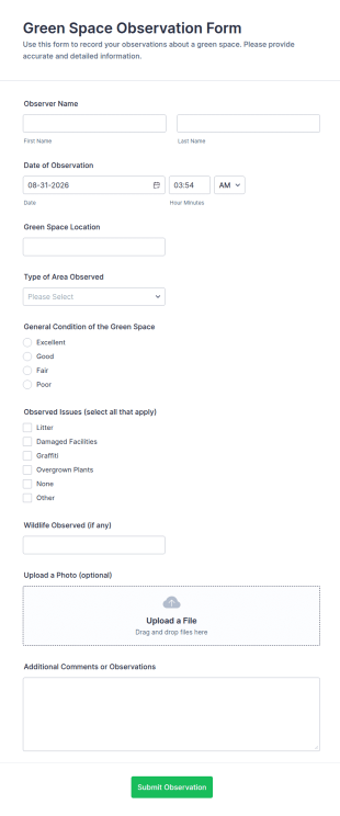 Green Space Observation Form Template