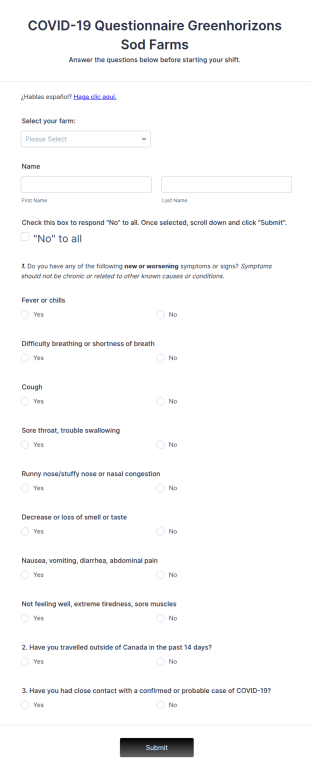 Greenhorizons COVID 19 Screening Survey Form Template