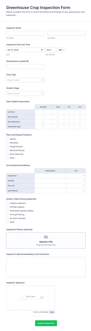 Greenhouse Crop Inspection Form Template