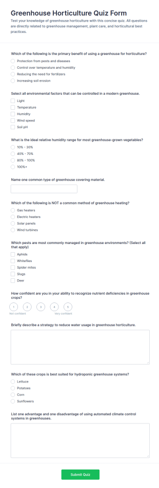 Greenhouse Horticulture Quiz Form Template