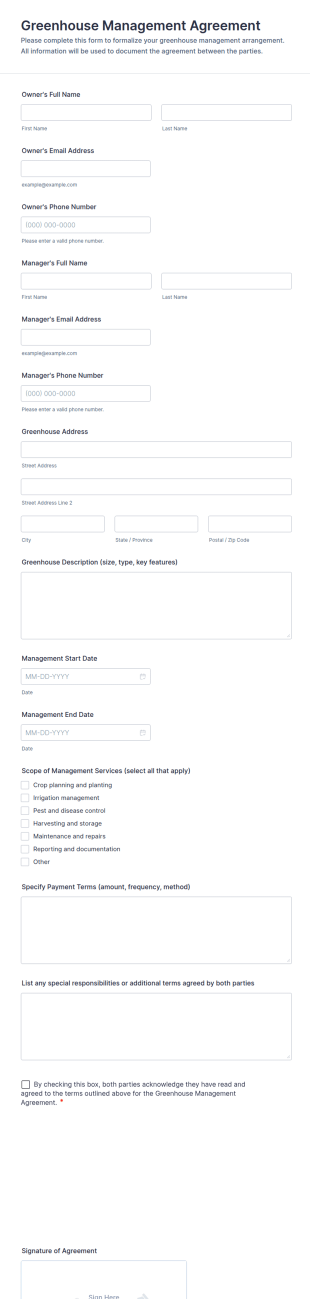 Greenhouse Management Agreement Form Template