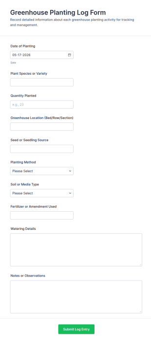 Greenhouse Planting Log Form Template