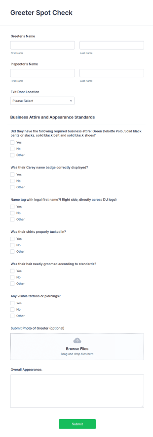 Greeter Spot Check Form Template