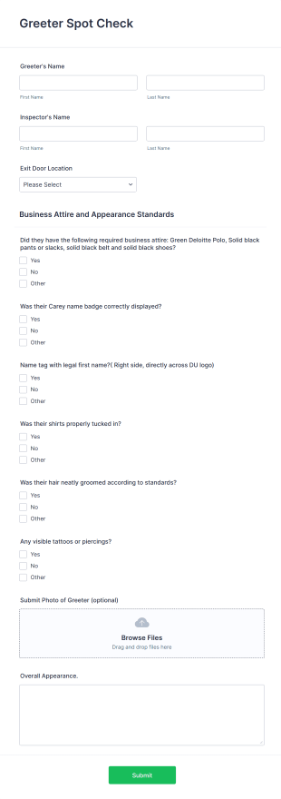 Greeter Spot Check Form Template