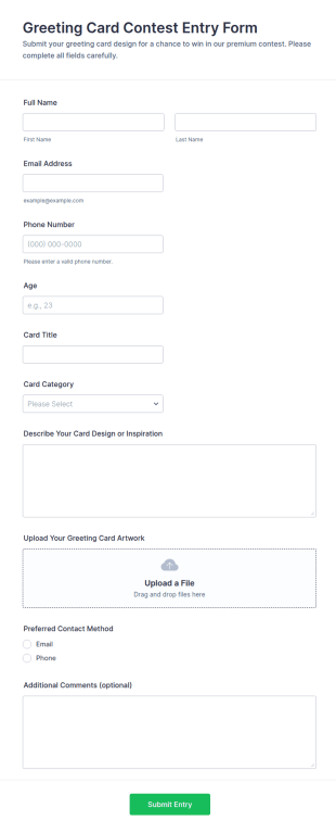 Greeting Card Contest Entry Form Template