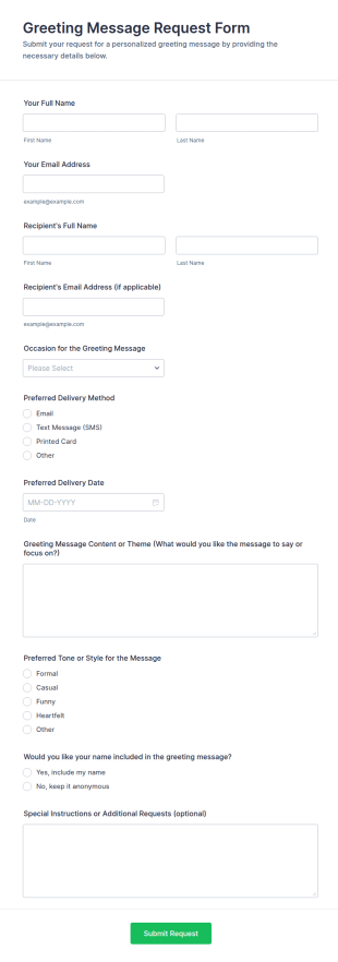 Greeting Message Request Form Template