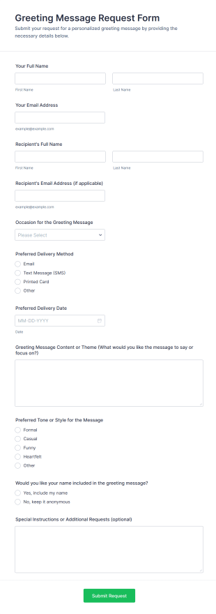 Greeting Message Request Form Template