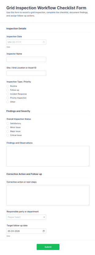 Grid Inspection Workflow Checklist Form Template
