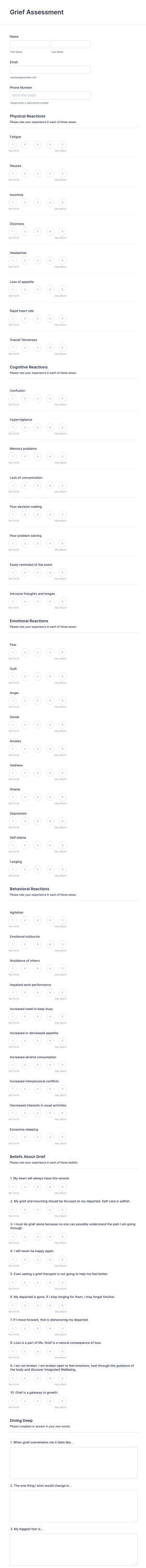 Grief Assessment Form Template